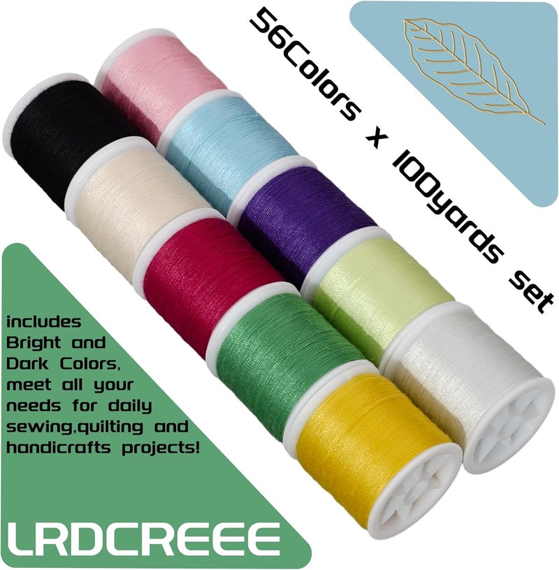 LRDCREEE 56 Spools Sewing Thread Kit for Hand Sewing and Machine Sewing Use, Colorful Polyester Thread Set 100 Yards Per Spool, 5600 Yards Total - Image 4